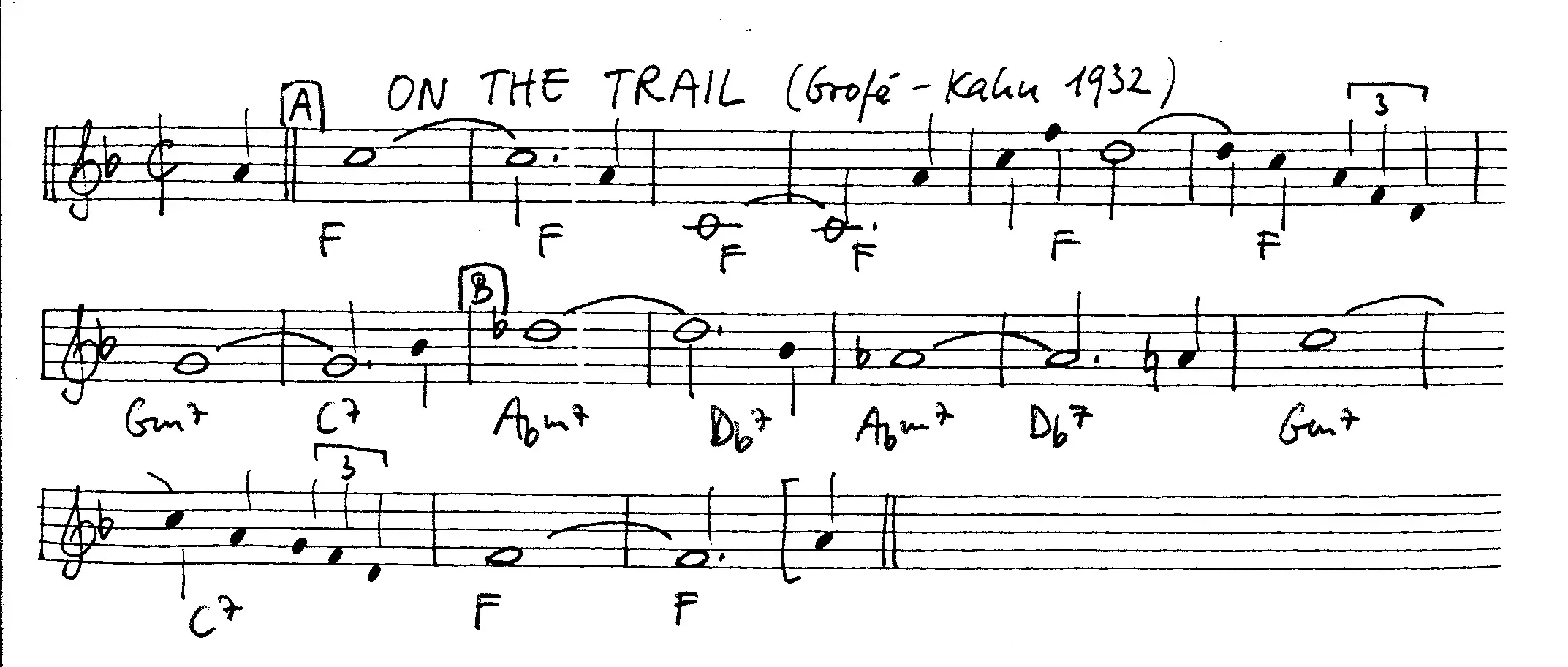 on the trail free jazz leadsheet - Courtesy of the Jungle Jazz Band